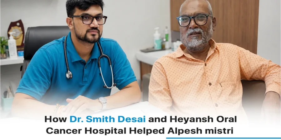 Dr Smith Desai with oral cancer patient Alpesh Mistri at Heyansh Oral Cancer Hospital after successful treatment and recovery.