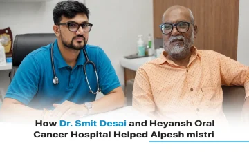 Dr Smit Desai with oral cancer patient Alpesh Mistri at Heyansh Oral Cancer Hospital after successful treatment and recovery.